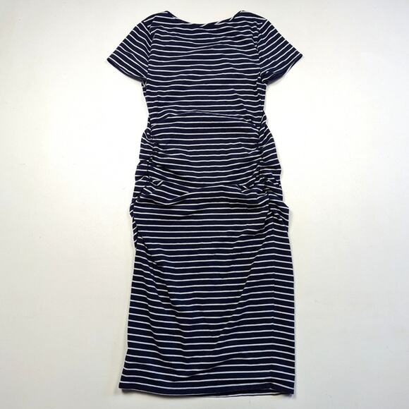 Isabel Maternity T-Shirt Dress Women's Size Small Navy Stripe Midi - Picture 3 of 7